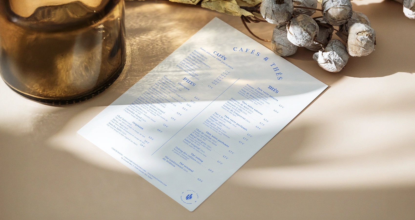 Menu du café Le 44 avec mise en page épurée et typographie soignée développé par Corentin Echivard