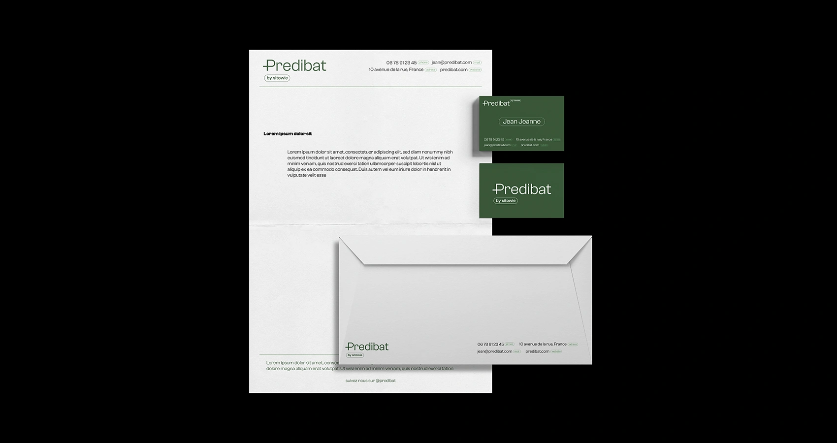 Présentation du branding Predibat, palette graphique et logotype développé par Corentin Echivard