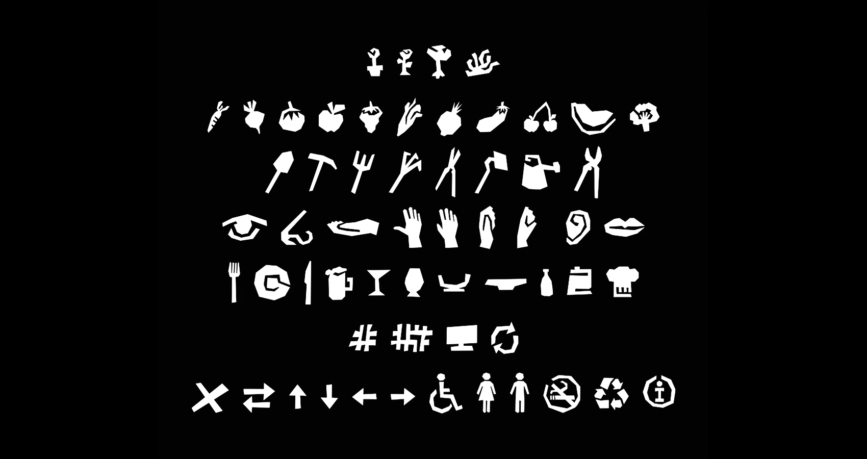 Pictogrammes pour La Récolte Citadine en version négative noir et blanc