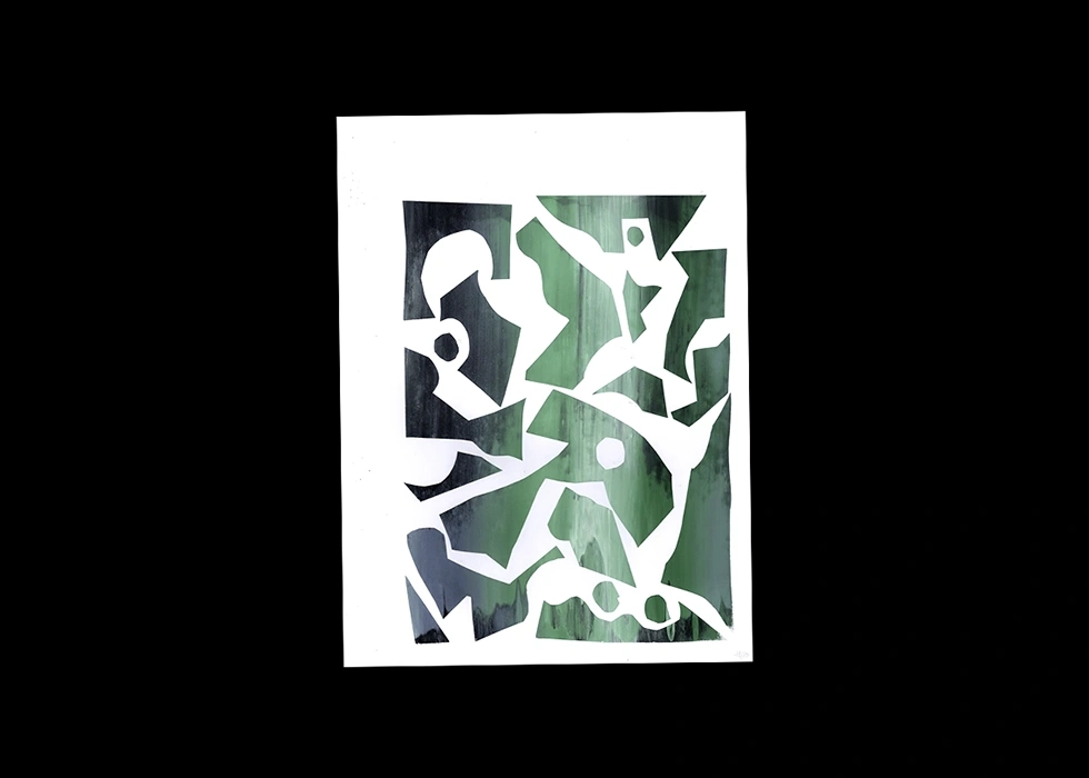 Affiche sérigraphiée avec motif géométrique minimaliste en noir et blanc