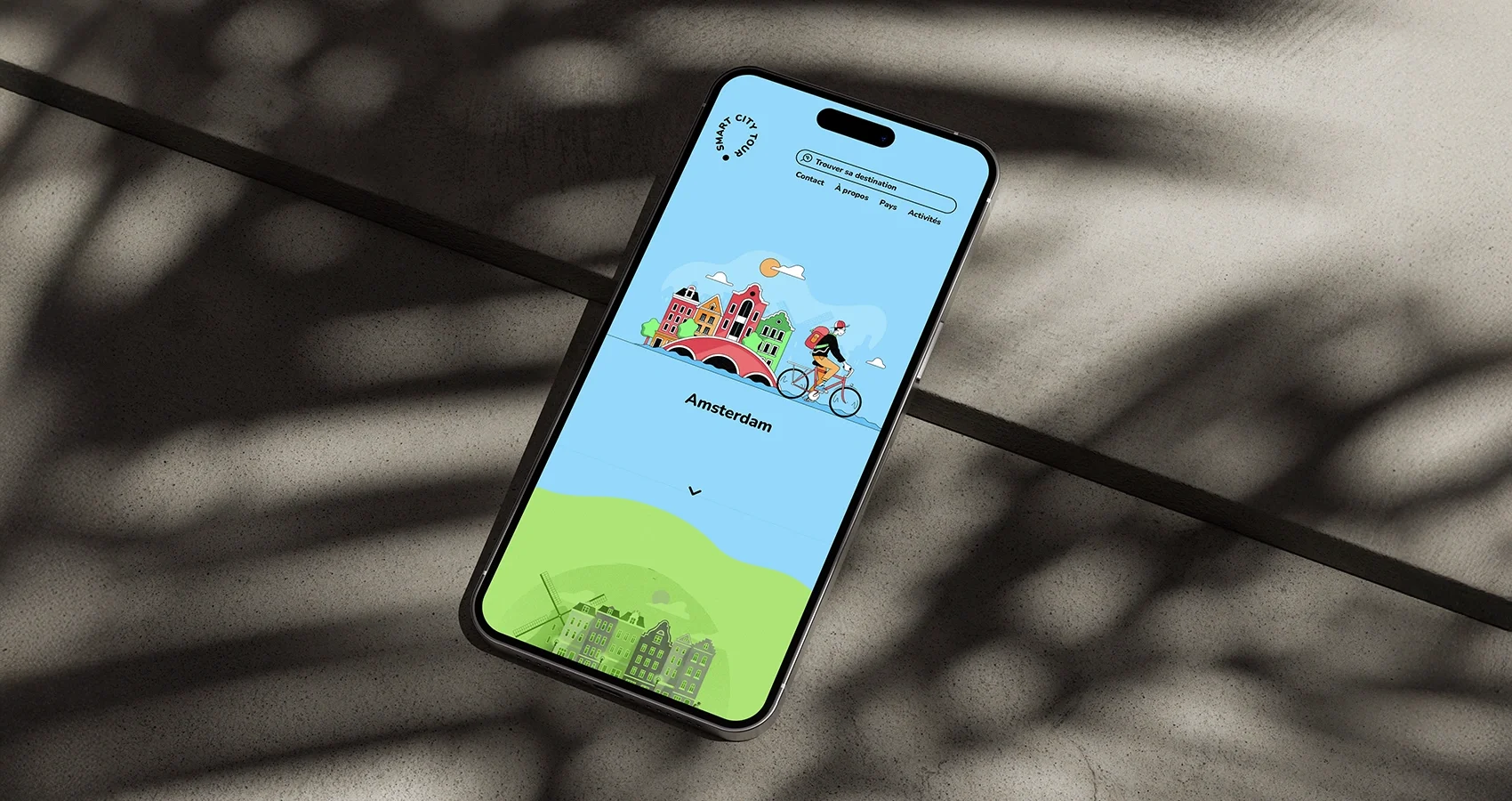 Affichage de l’identité visuelle Smart City Tour sur smartphone réalisée par Corentin Echivard