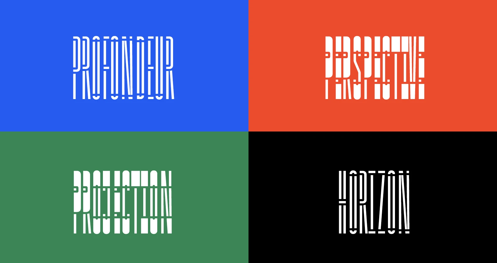 Titrage d'une typographie stencil ultra-condensée à axe variable jouant sur l'épaisseur des horizontales